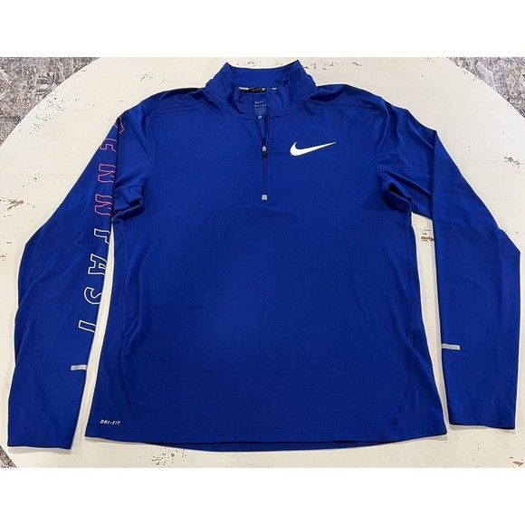 Blue Nike PENN FAST Dri Fit 1/4 Zip Pull Over Men L Large Reflectors Thumb Holes - Picture 1 of 12